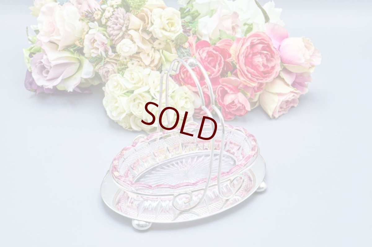 画像3: アンティークシルバー、アンティーク銀器、シルバープレート製 　ヴィクトリア時代後期　美しいピンク ペインテッド カットグラス　ジャムディッシュ (3)