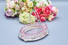 画像3: アンティークシルバー、アンティーク銀器、シルバープレート製 　ヴィクトリア時代後期　美しいピンク ペインテッド カットグラス　ジャムディッシュ (3)