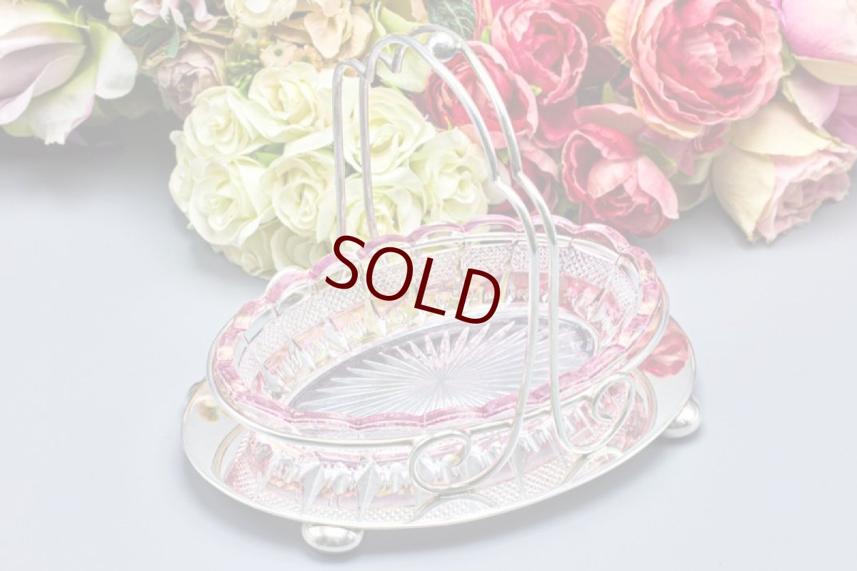 画像10: アンティークシルバー、アンティーク銀器、シルバープレート製 　ヴィクトリア時代後期　美しいピンク ペインテッド カットグラス　ジャムディッシュ (10)