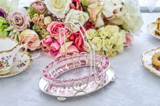 画像1: アンティークシルバー、アンティーク銀器、シルバープレート製 　ヴィクトリア時代後期　美しいピンク ペインテッド カットグラス　ジャムディッシュ (1)