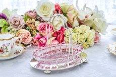 画像2: アンティークシルバー、アンティーク銀器、シルバープレート製 　ヴィクトリア時代後期　美しいピンク ペインテッド カットグラス　ジャムディッシュ (2)