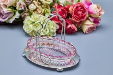 画像6: アンティークシルバー、アンティーク銀器、シルバープレート製 　ヴィクトリア時代後期　美しいピンク ペインテッド カットグラス　ジャムディッシュ (6)