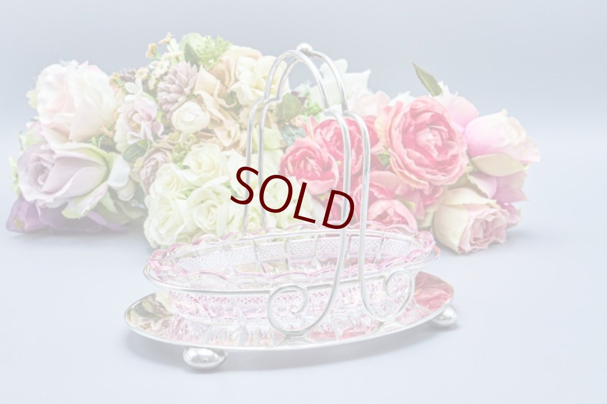 画像4: アンティークシルバー、アンティーク銀器、シルバープレート製 　ヴィクトリア時代後期　美しいピンク ペインテッド カットグラス　ジャムディッシュ (4)