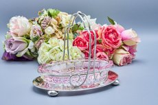 画像4: アンティークシルバー、アンティーク銀器、シルバープレート製 　ヴィクトリア時代後期　美しいピンク ペインテッド カットグラス　ジャムディッシュ (4)