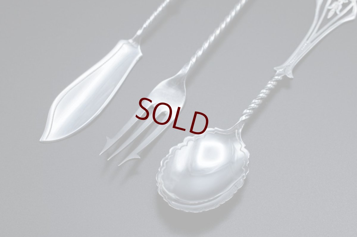 画像5: アンティークシルバー、アンティーク銀器、純銀製（925）1906年 透かし細工 & ねじりハンドル アフタヌーンティーカトラリー セット (5)