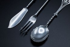 画像5: アンティークシルバー、アンティーク銀器、純銀製（925）1906年 透かし細工 & ねじりハンドル アフタヌーンティーカトラリー セット (5)