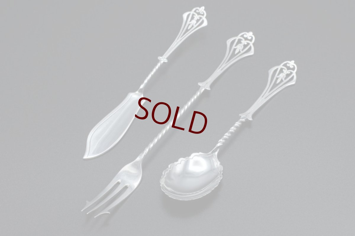 画像4: アンティークシルバー、アンティーク銀器、純銀製（925）1906年 透かし細工 & ねじりハンドル アフタヌーンティーカトラリー セット (4)