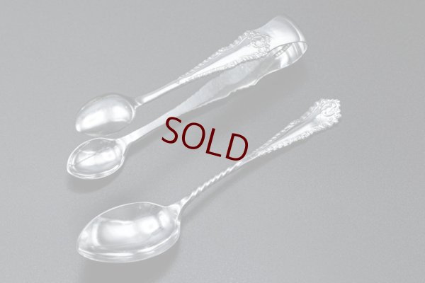 画像4: アンティークシルバー、アンティーク銀器　純銀製(925) 1904年　エレガントな ティースプーン６本＆シュガートングセット