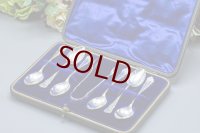 アンティークシルバー、アンティーク銀器　純銀製(925) 1904年　エレガントな ティースプーン６本＆シュガートングセット