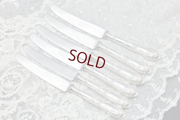 画像2: ヴィンテージシルバー、純銀製(925) ハンドル ロココパターン デザートカトラリー６客セット