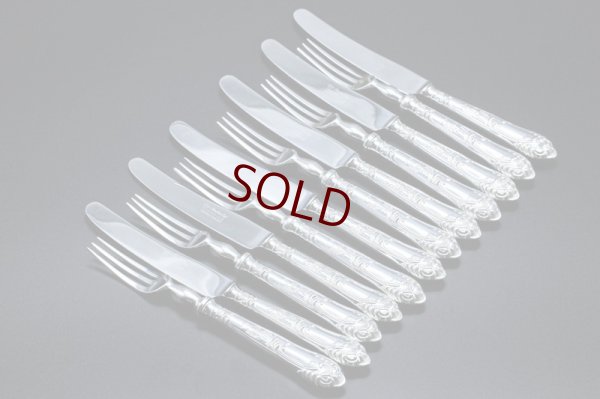 画像10: ヴィンテージシルバー、純銀製(925) ハンドル ロココパターン デザートカトラリー６客セット