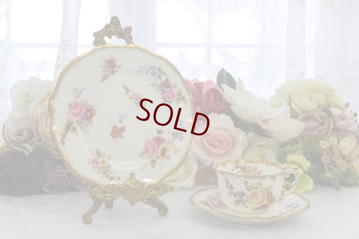 画像2: アンティーク陶磁器 ハマースレイ　ドレスデンスプレイズ 美しいハンドペイント　金彩とフローラルブーケ　ティータイムセレクションセット　 (2)