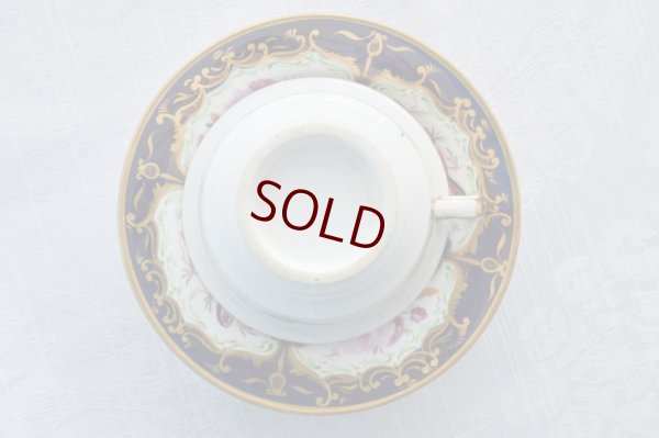 画像7: アンティーク陶磁器 c.1860 　ダービー　ロイヤルブルー、金彩、薔薇と小鳥のカップ＆ソーサー