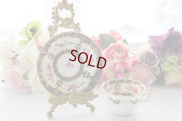 画像8: アンティーク陶磁器 c.1860 　ダービー　ロイヤルブルー、金彩、薔薇と小鳥のカップ＆ソーサー