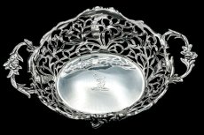 画像6: アンティークシルバー、アンティーク銀器、 純銀製(925)  1895年 お花と葉模様の透かし細工が見事なバスケット (6)