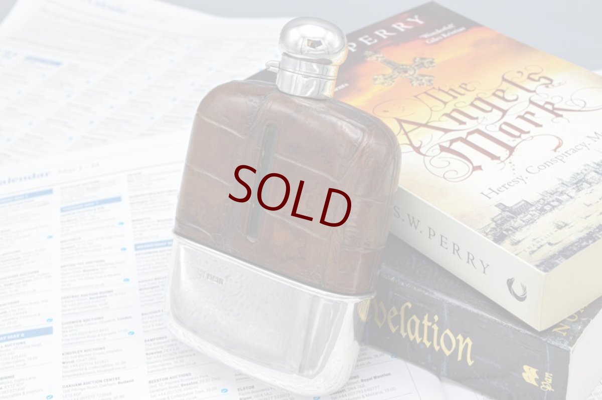 画像1: アンティークシルバー、アンティーク銀器、純銀製(925) 1912年 シルバー&レザー ヒップフラスク (1)