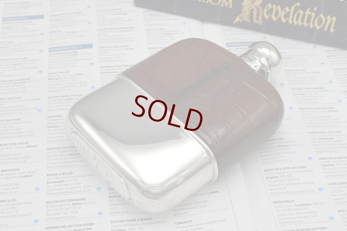 画像4: アンティークシルバー、アンティーク銀器、純銀製(925) 1912年 シルバー&レザー ヒップフラスク (4)