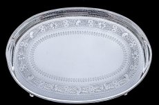 画像2: アンティークシルバー、アンティーク銀器、ヴィクトリア時代中期 手彫りエングレービング オーバル ギャラリートレイ (2)