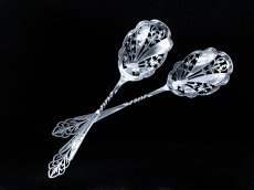 画像7: アンティークシルバー、アンティーク銀器、純銀製(925)　繊細な葉模様の透かし細工が美しいフルーツ/ベリースプーンセット　 (7)