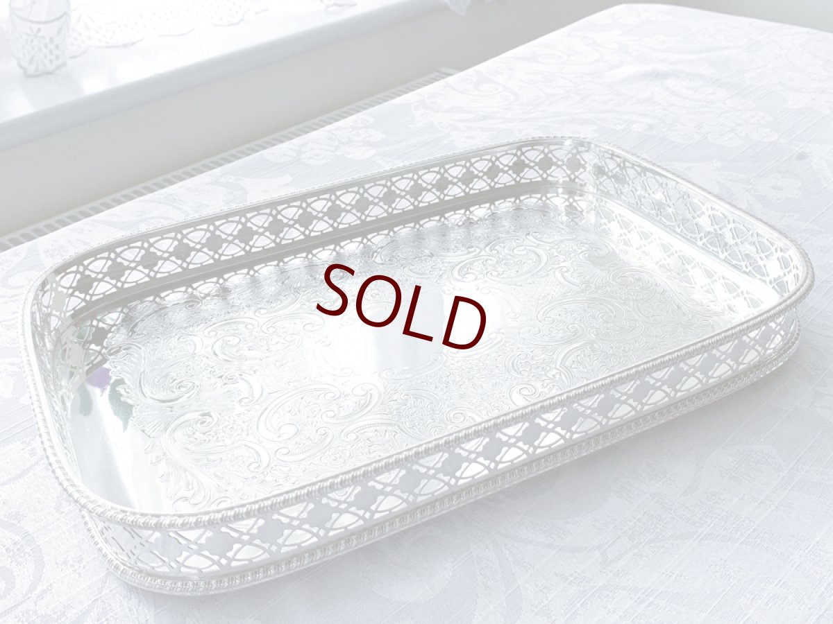 画像1: ヴィンテージシルバー　シルバープレート　角形 ギャラリートレイ (1)