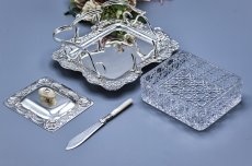 画像7: アンティークシルバー アンティーク銀器 シルバープレート製  ロココスタイル　蓋付きハンドカットクリスタルグラス　バターディッシュ (7)