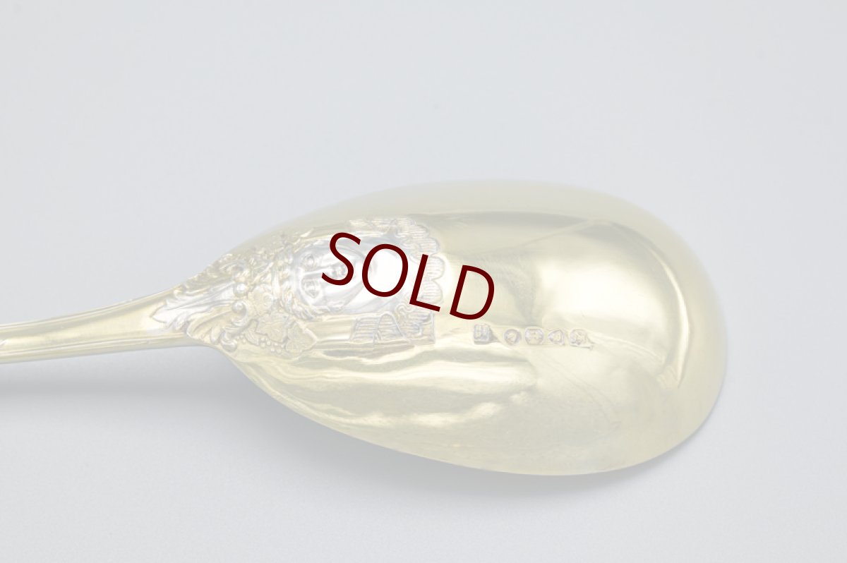 画像8: アンティークシルバー、アンティーク銀器、純銀製（925）1874年　ローマンバカナリアン　デザイン　デザートサービングスプーン 4本セット (8)