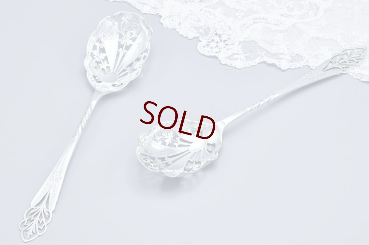 画像3: アンティークシルバー、アンティーク銀器、純銀製(925)　繊細な葉模様の透かし細工が美しいフルーツ/ベリースプーンセット　 (3)