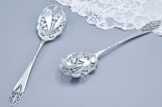 画像3: アンティークシルバー、アンティーク銀器、純銀製(925)　繊細な葉模様の透かし細工が美しいフルーツ/ベリースプーンセット　 (3)