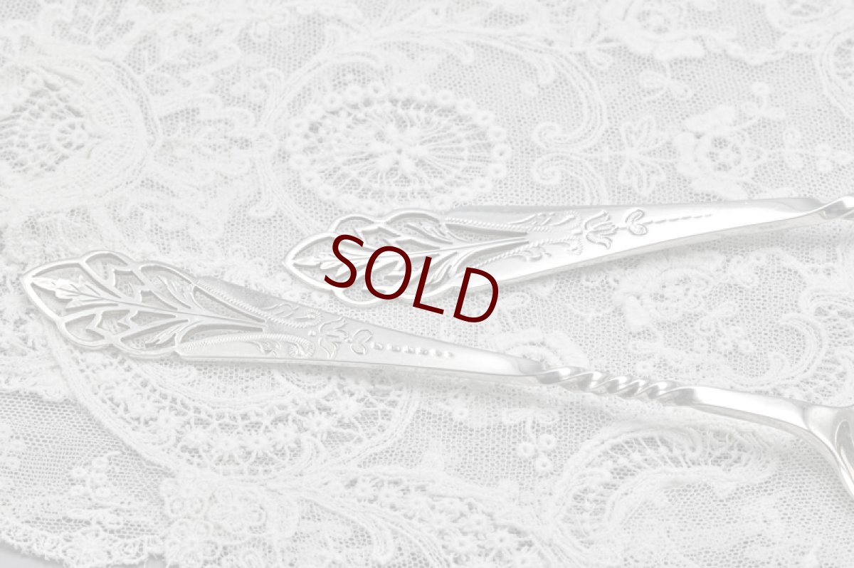 画像6: アンティークシルバー、アンティーク銀器、純銀製(925)　繊細な葉模様の透かし細工が美しいフルーツ/ベリースプーンセット　 (6)