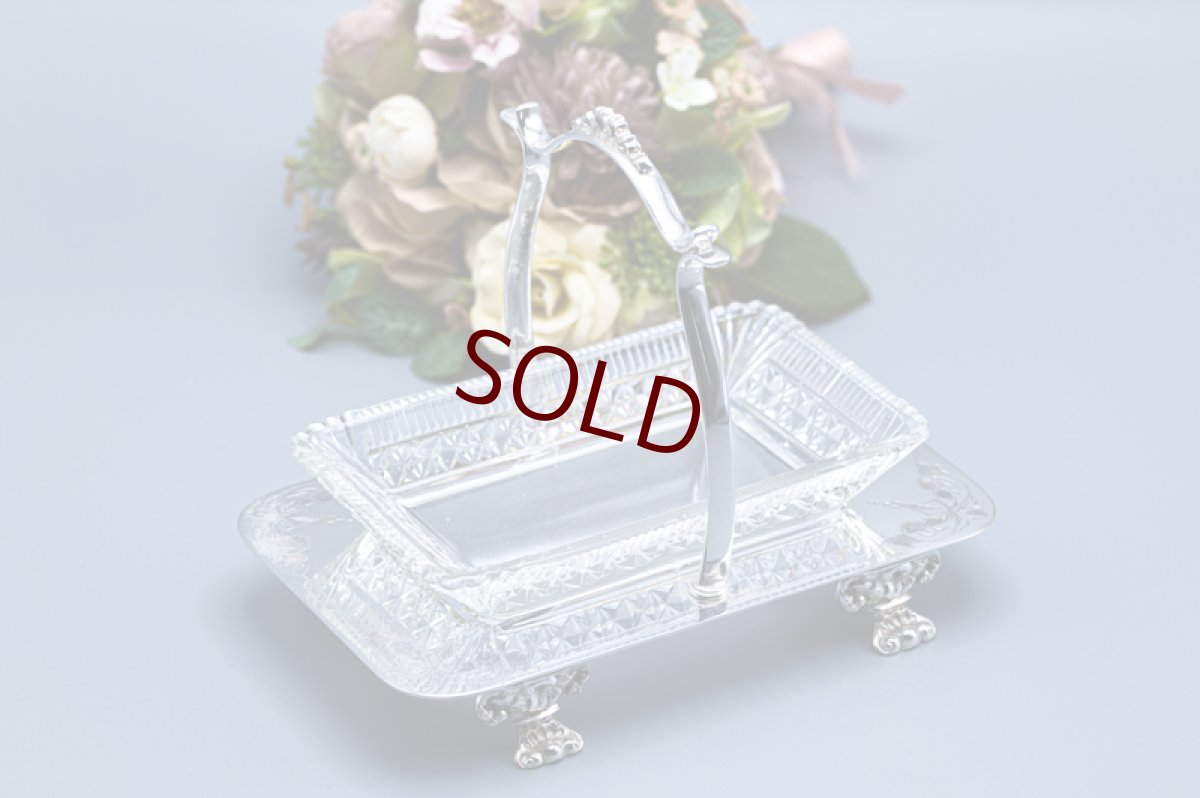 画像1: アンティークシルバー、アンティーク銀器、シルバープレート製 　ヴィクトリア時代後期　 カットグラス　ジャムディッシュ (1)