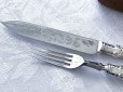 画像6: アンティークシルバー、アンティーク銀器、シルバープレート製 1906年製作 白蝶貝 お花,葉模様とスクロールの手彫り彫刻 デザートカトラリー6組セット