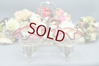 アンティークシルバー、アンティーク銀器、シルバープレート　花びらのような美しいグラデーションクランベリーグラス　ダブルジャムディッシュ