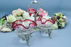 画像2: アンティークシルバー、アンティーク銀器、シルバープレート　花びらのような美しいグラデーションクランベリーグラス　ダブルジャムディッシュ (2)