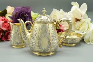 アンティーク純銀ティーポット アンティークシルバー、アンティーク銀器、純銀製（925）1849年 特級