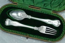 画像2: アンティークシルバー、アンティーク銀器、純銀製（925）1903年　変わりキングスパターン　クリスニング チャイルドカトラリー セット (2)