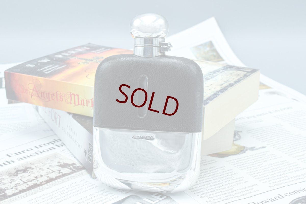 画像2: アンティークシルバー、アンティーク銀器、純銀製(925) 1898年 シルバー&レザー ヒップフラスク (2)