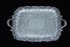 画像8: アンティークシルバー、アンティーク銀器、純銀製(925) 1830年 リージェンシー 希少特級  美彫刻 透かし細工　中型トレイ (8)