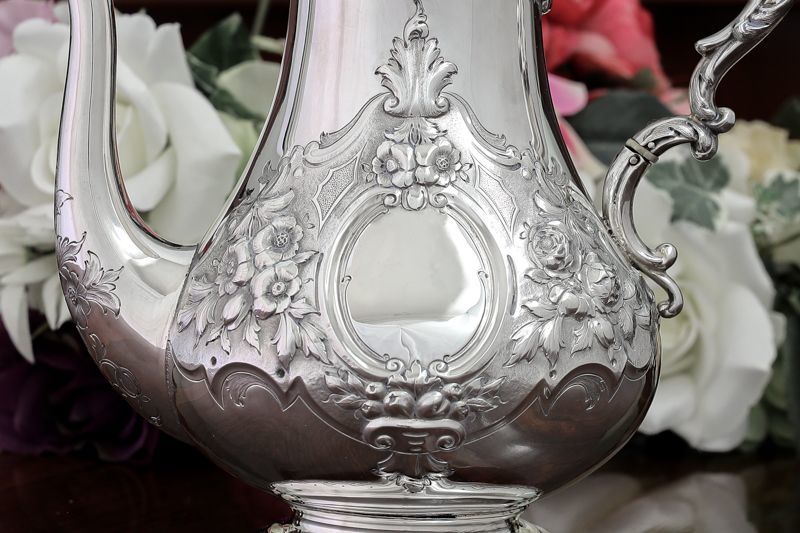 純銀製(925) アンティークシルバー 1860年 ヴィクトリアンロココスタイル コーヒーポット