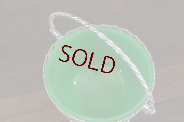 画像4: シルバープレート　グリーンミルクグラス 細かな透かし細工 シュガーバスケット　