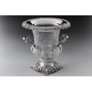 画像: 純銀製（925）1901年 特級 ウェッブスタイル インタリオ エングレービング クリスタルグラス シャンパン クーラー 