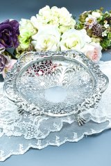 画像: アンティークシルバー、アンティーク銀器　純銀製（925）1907年　特級　薔薇とお花の装飾 繊細なスクロール透かし細工が見事なフルーツ/ブレッドバスケット